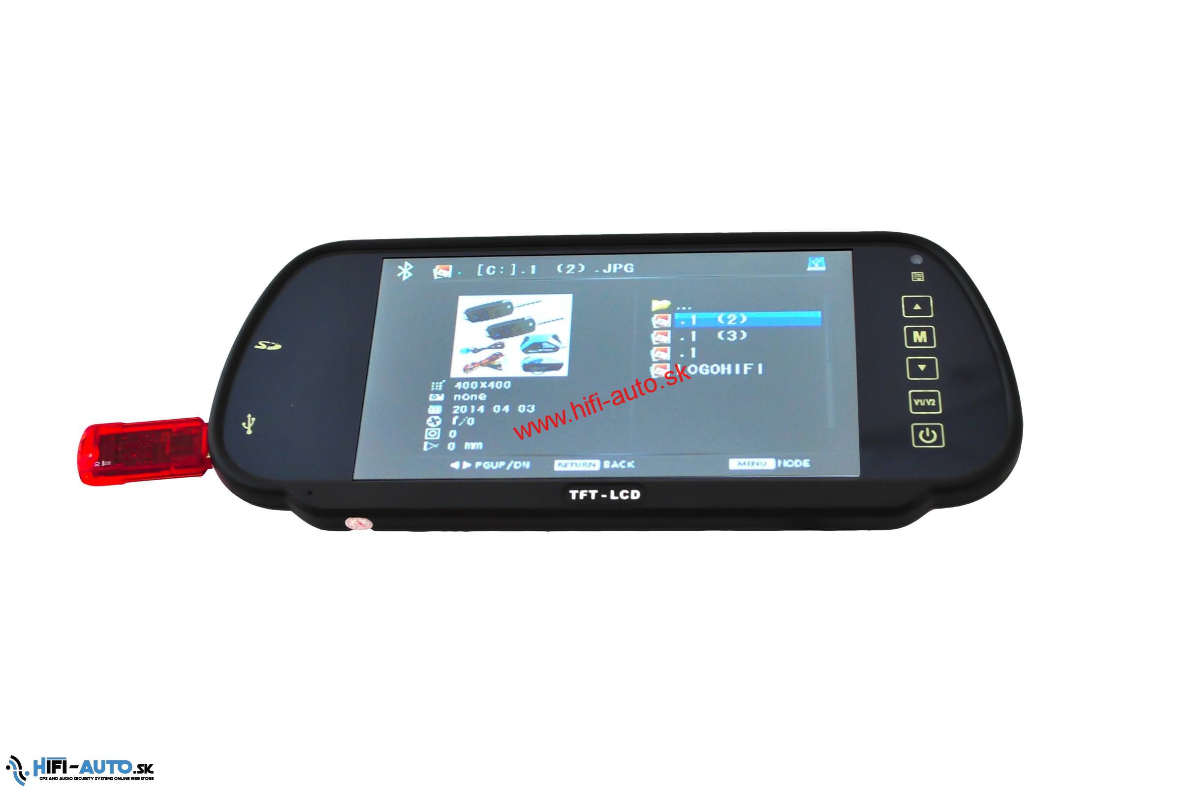 7 TFT LCD spätné zrkadlo s bluetooth, USB, SD